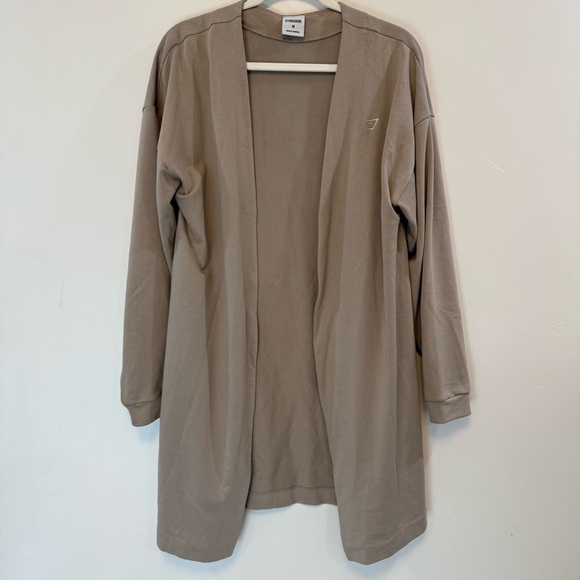 GYMSHARK + Whitney Simmons Oversized Open Front Long Cardigan in Beige Size M - Picture 4 of 8